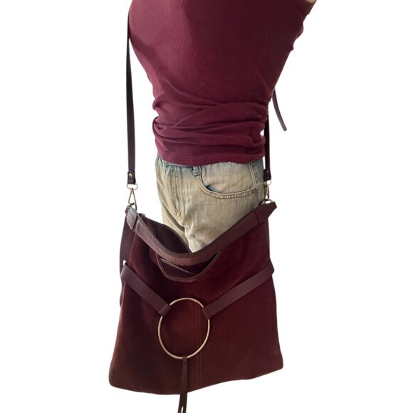 Melrose And MarketBurgundy Leather/Suede Handbag - Picture 1 of 5
